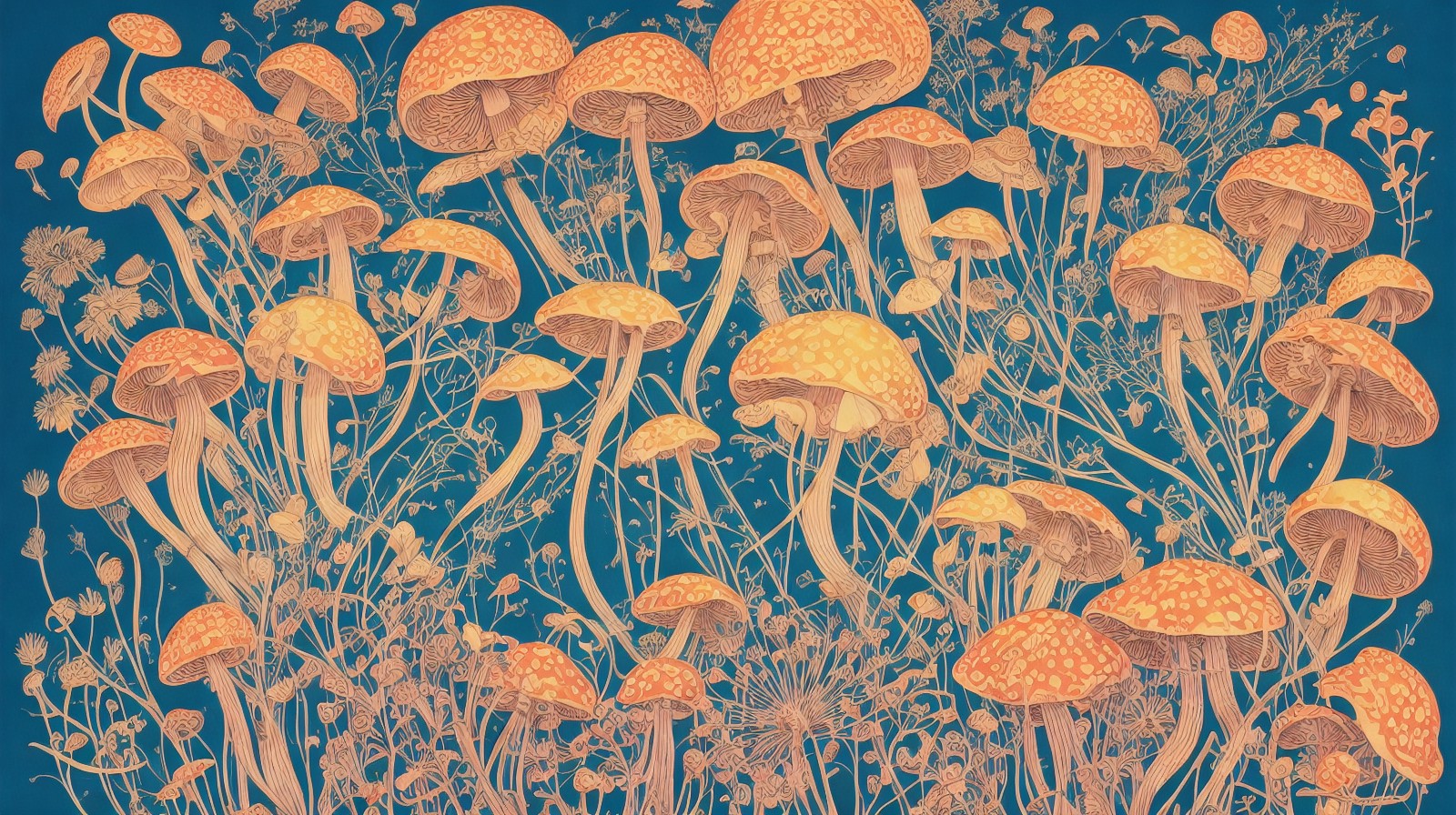 18 images of Decorative paintings of various mushroom patterns by Stable Diffusion